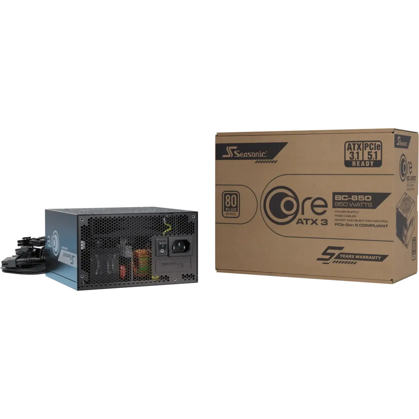Seasonic core bc-850 atx 3.1 850 watt voeding (zwart, 1x 12v-2x6, 3x pcie)