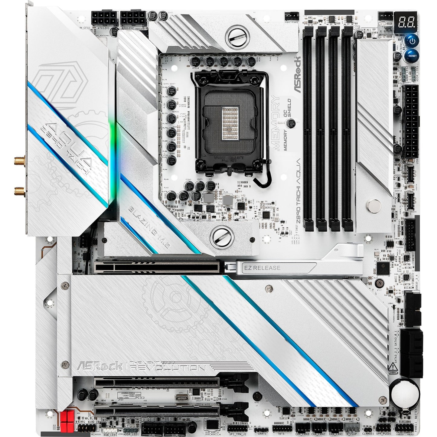 ASRock z890 taichi aqua socket 1851 moederbord (zwart, raid, 10gb-lan, 5gb-lan, wi-fi 7, bt, sound, e-atx)
