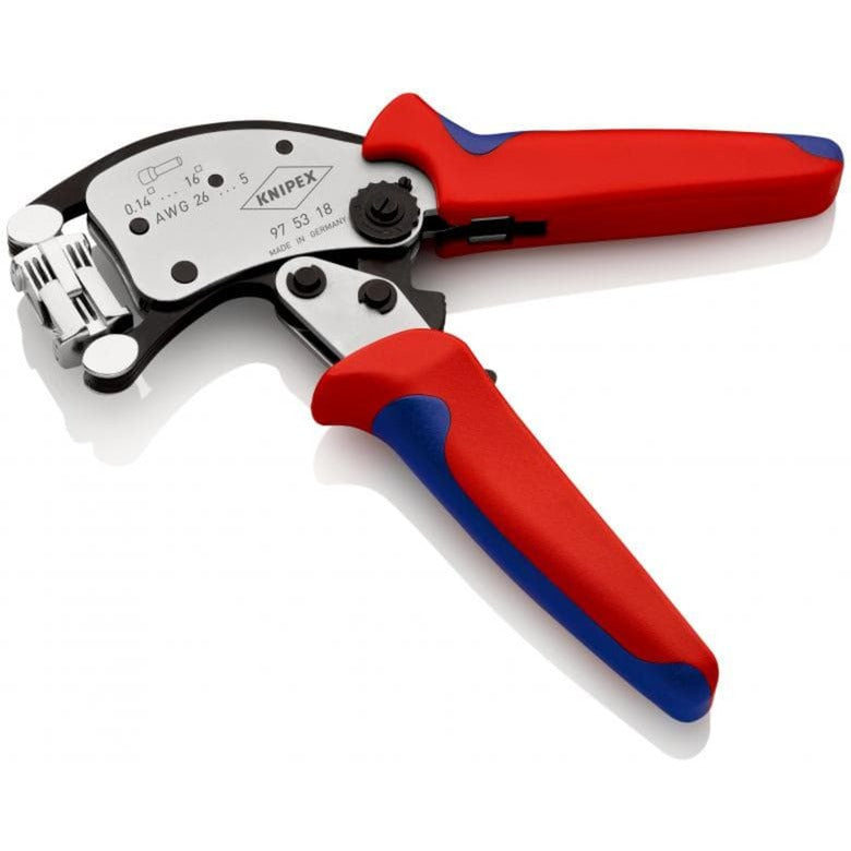 KNIPEX twistor 16 zelfinstellende krimptang voor adereindhulzen (rood blauw, met draaibare krimpkop)