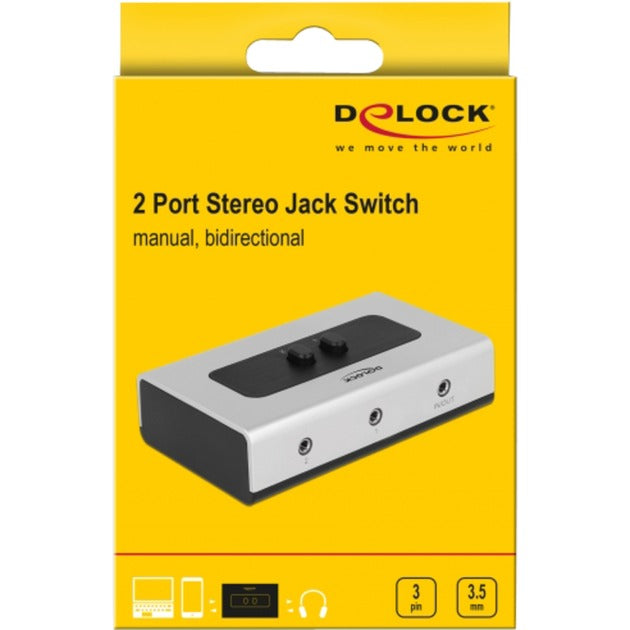 DeLOCK switch stereo jack 3.5 mm 2 port manual bidirectional (grijs zwart)