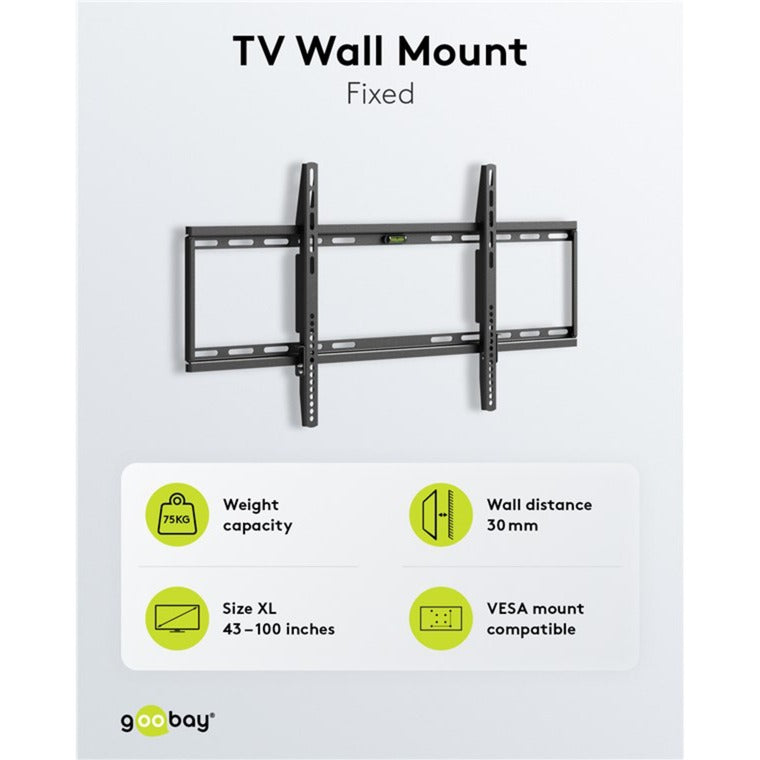 Goobay tv wall mount fixed 43 - 100 inch (109 - 254 cm), max. 70 kg wandmontage (zwart)