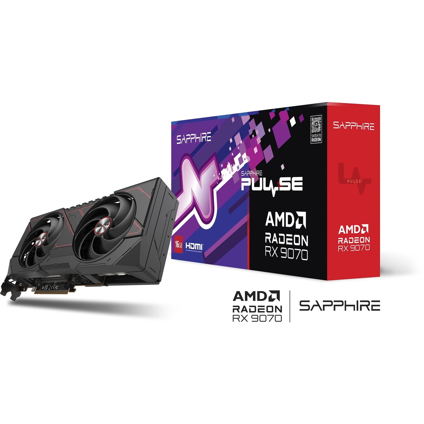 SAPPHIRE radeon rx 9070 pulse grafische kaart (zwart, 2x displayport, 2x hdmi, rdna4)