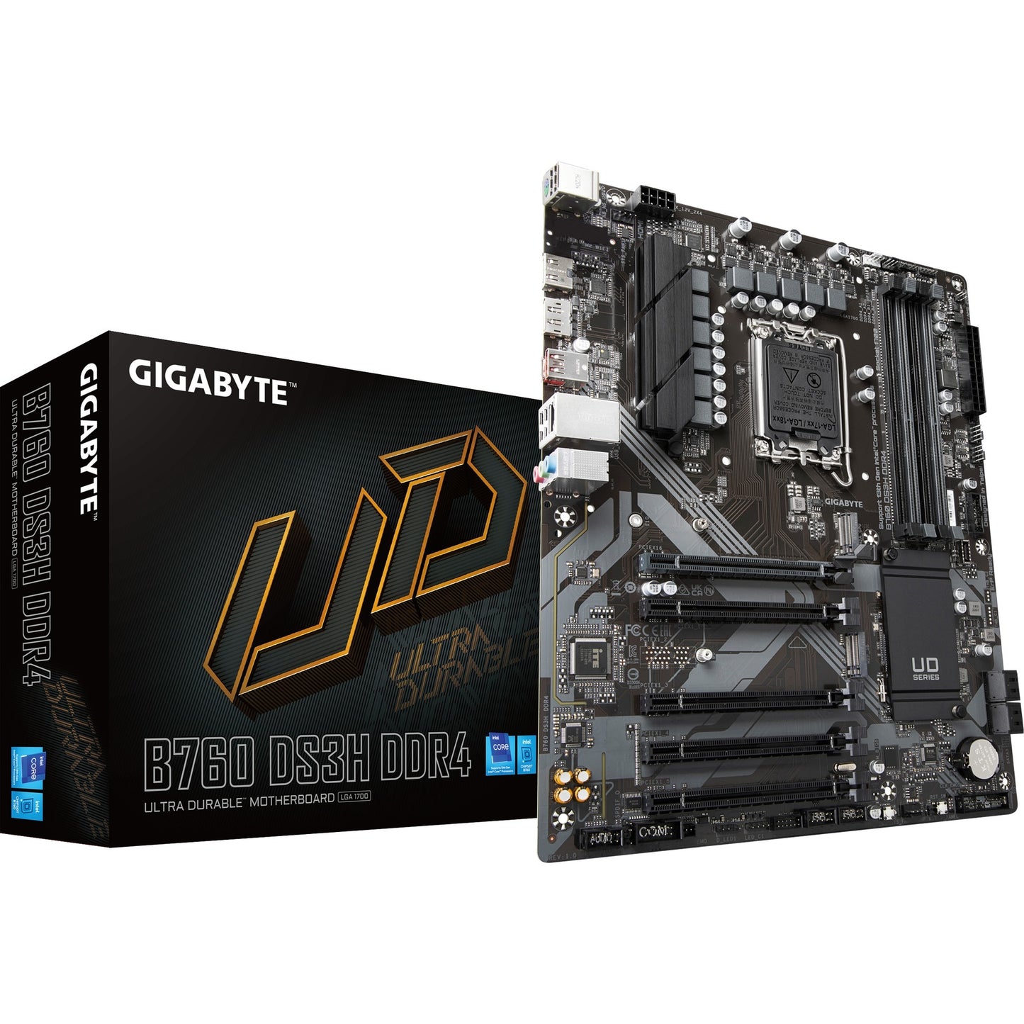 GIGABYTE b760 ds3h ddr4 socket 1700 moederbord (zwart grijs, raid, gb-lan, sound, atx)