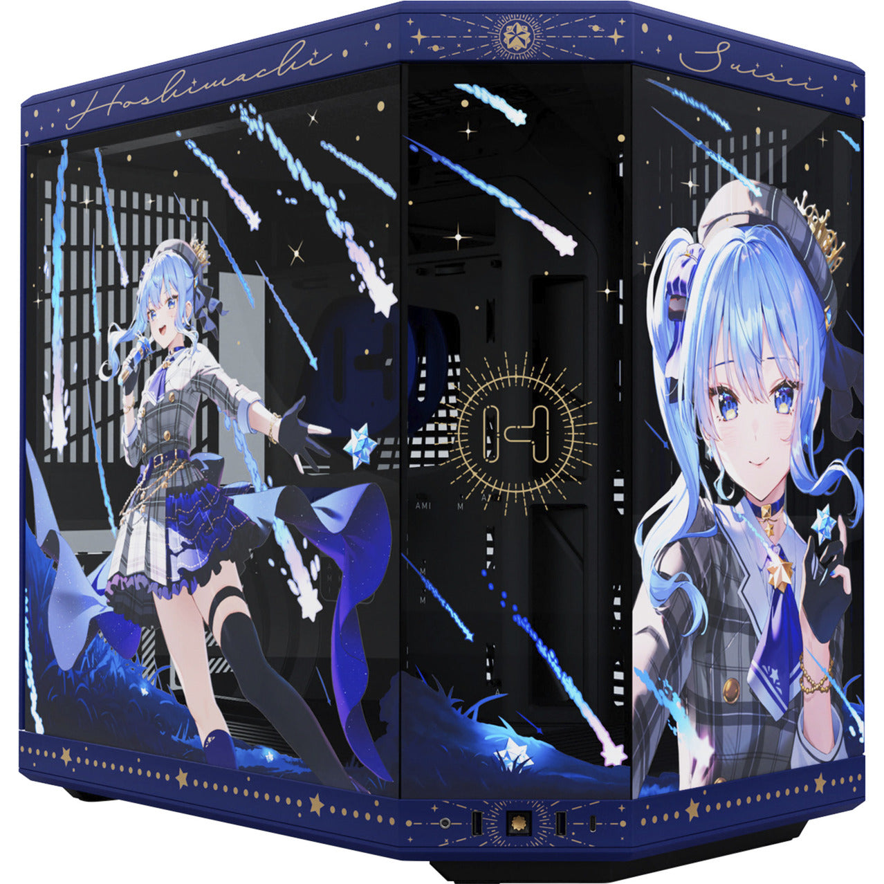 HYTE hoshimachi suisei y70 midi tower behuizing (blauw | 2x usb-a | 1x usb-c | tempered glass)