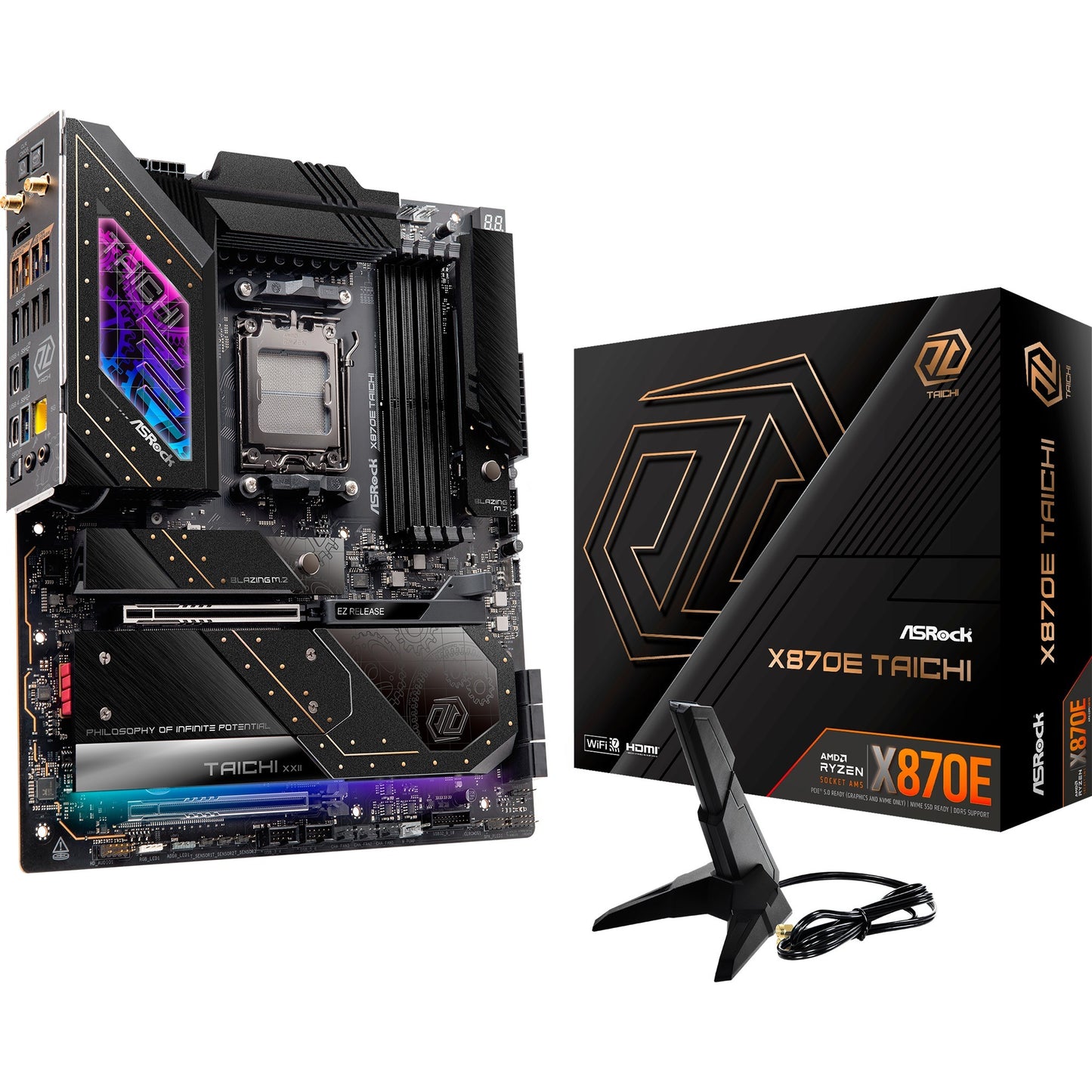 ASRock x870e taichi socket am5 moederbord (raid, 5 gb-lan, wi-fi 7, bt, e-atx)
