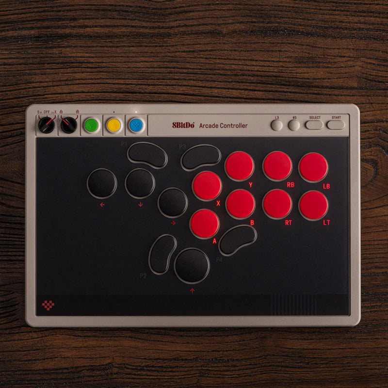 8BitDo arcade controller (grijs rood, 2.4 ghz bluetooth usb, nintendo switch 1 + 2, pc)