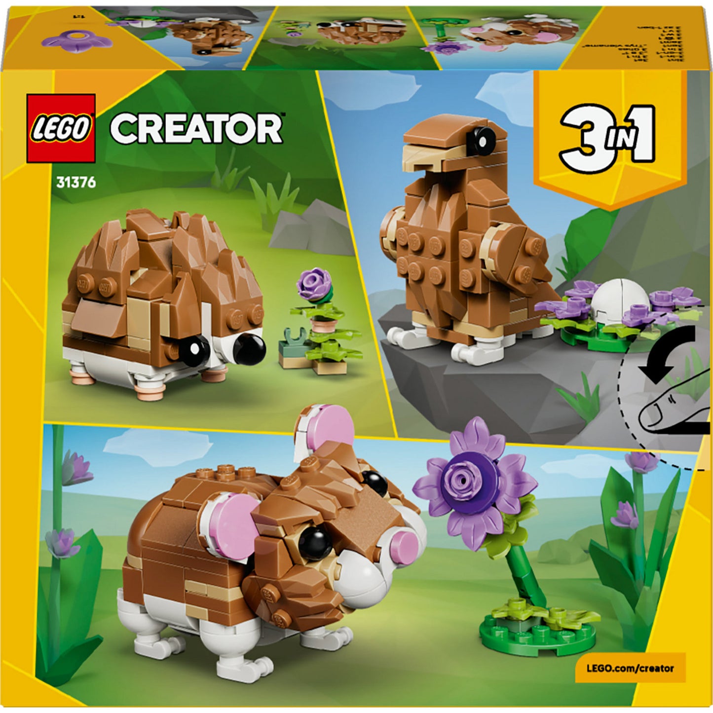 LEGO creator 3-in-1 - schattige hamster met bloem constructiespeelgoed (31376)
