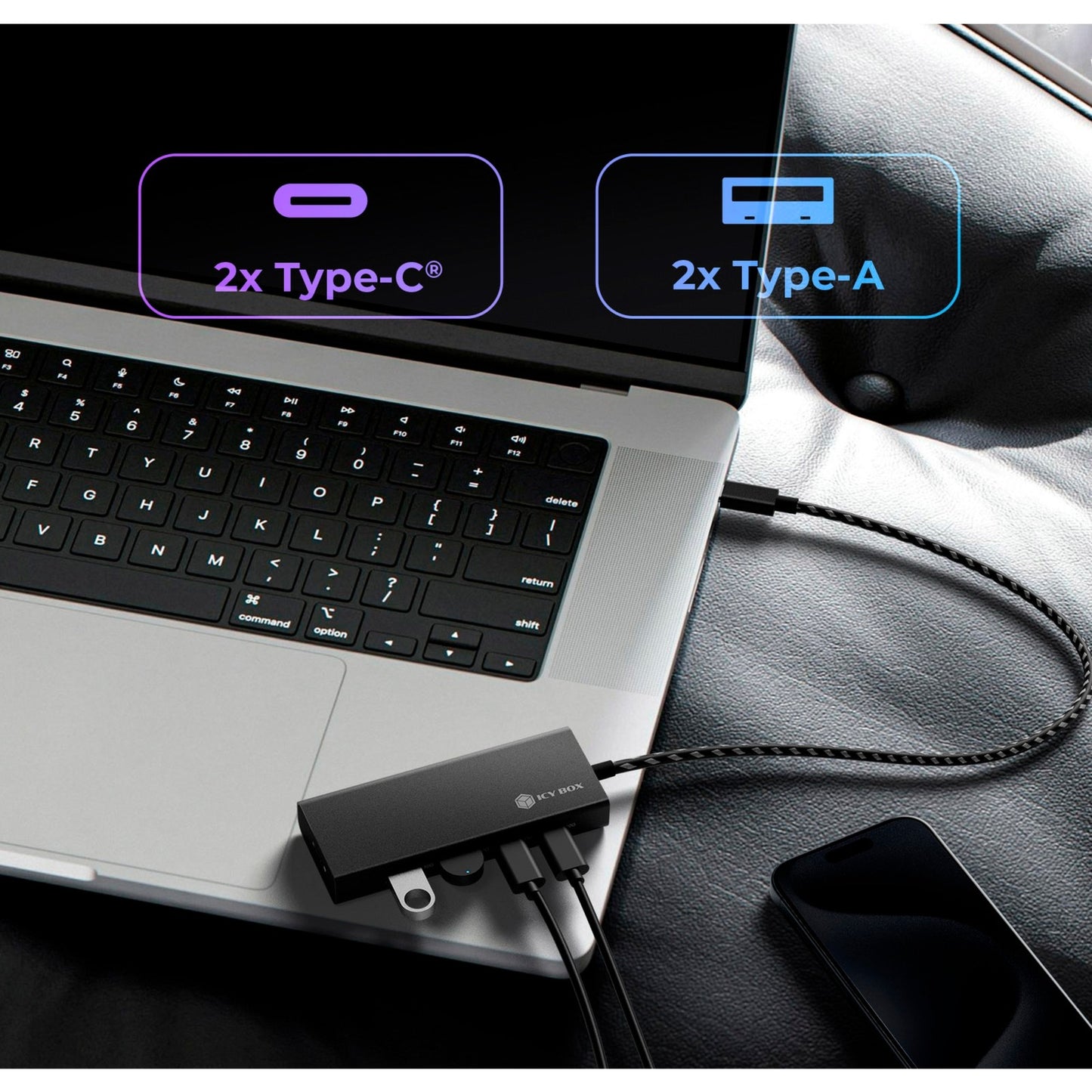 ICY BOX ib-hub1436-cpd usb-hub (zwart, 2x usb-a, 2x usb-c)