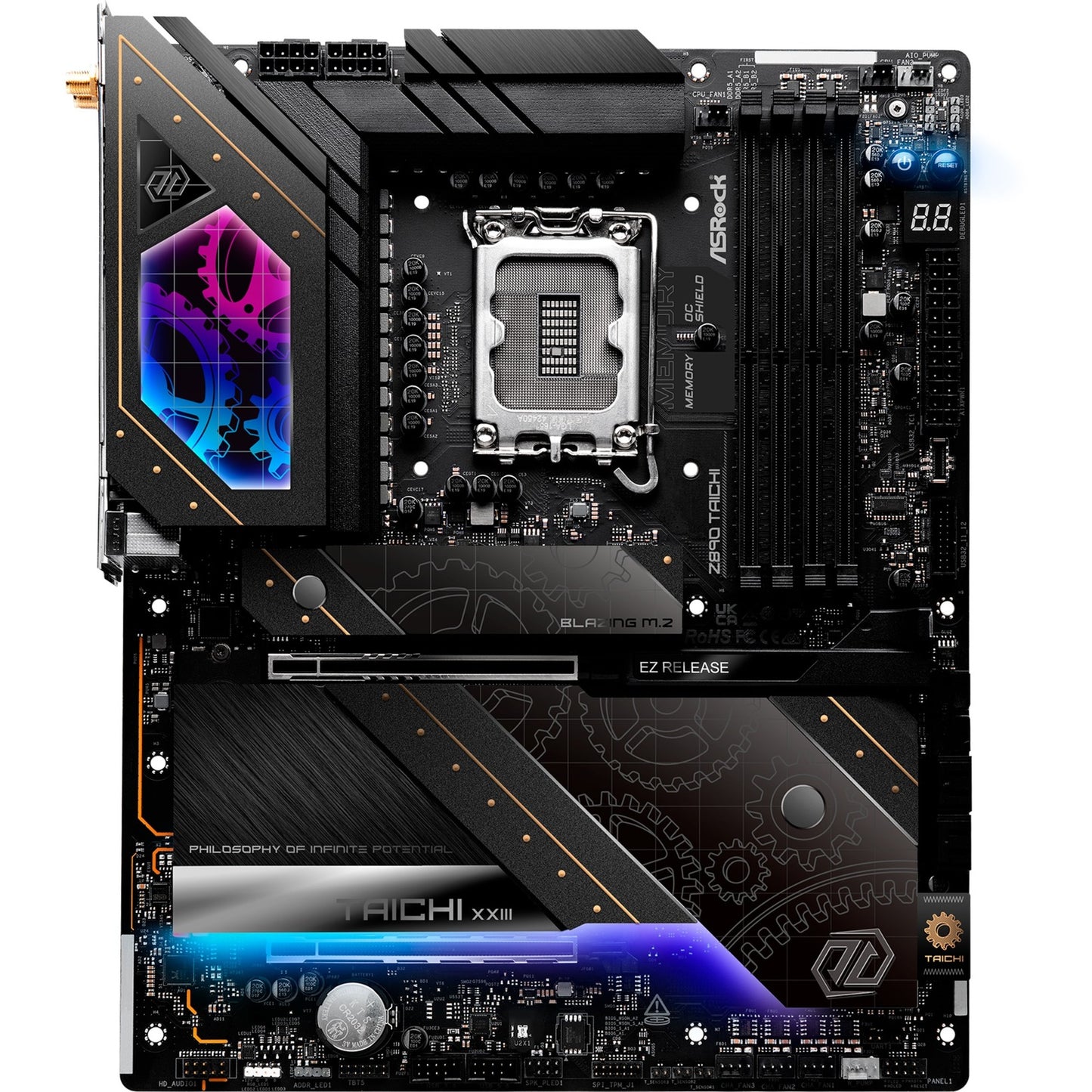ASRock z890 taichi socket 1851 moederbord (zwart, raid, 5gb-lan, 2.5gb-lan, wi-fi 7, bt, sound, atx)