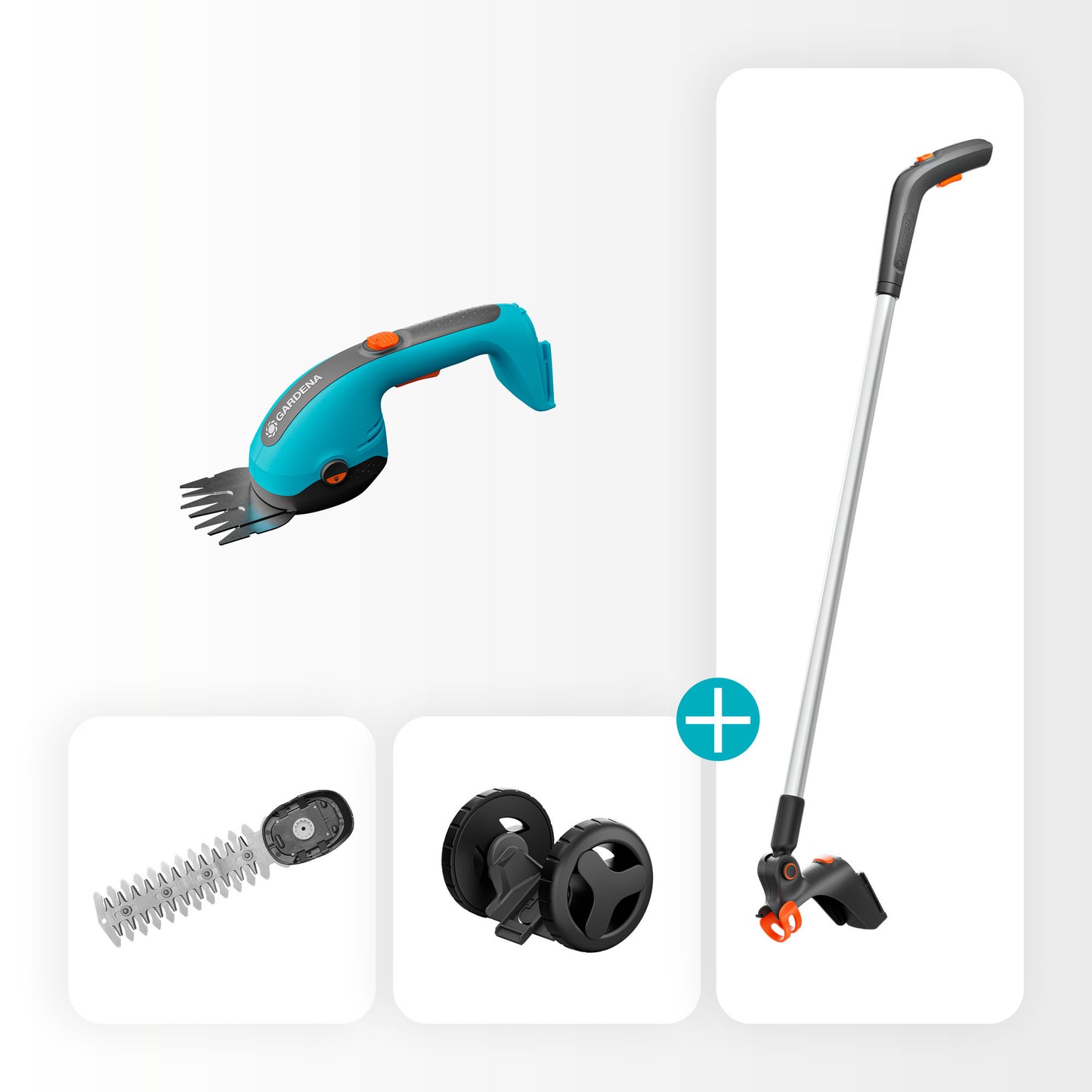 GARDENA accugrasschaar set powercut 18v p4a solo (grijs turquoise, 14752-55, accu en oplader niet inbegrepen)