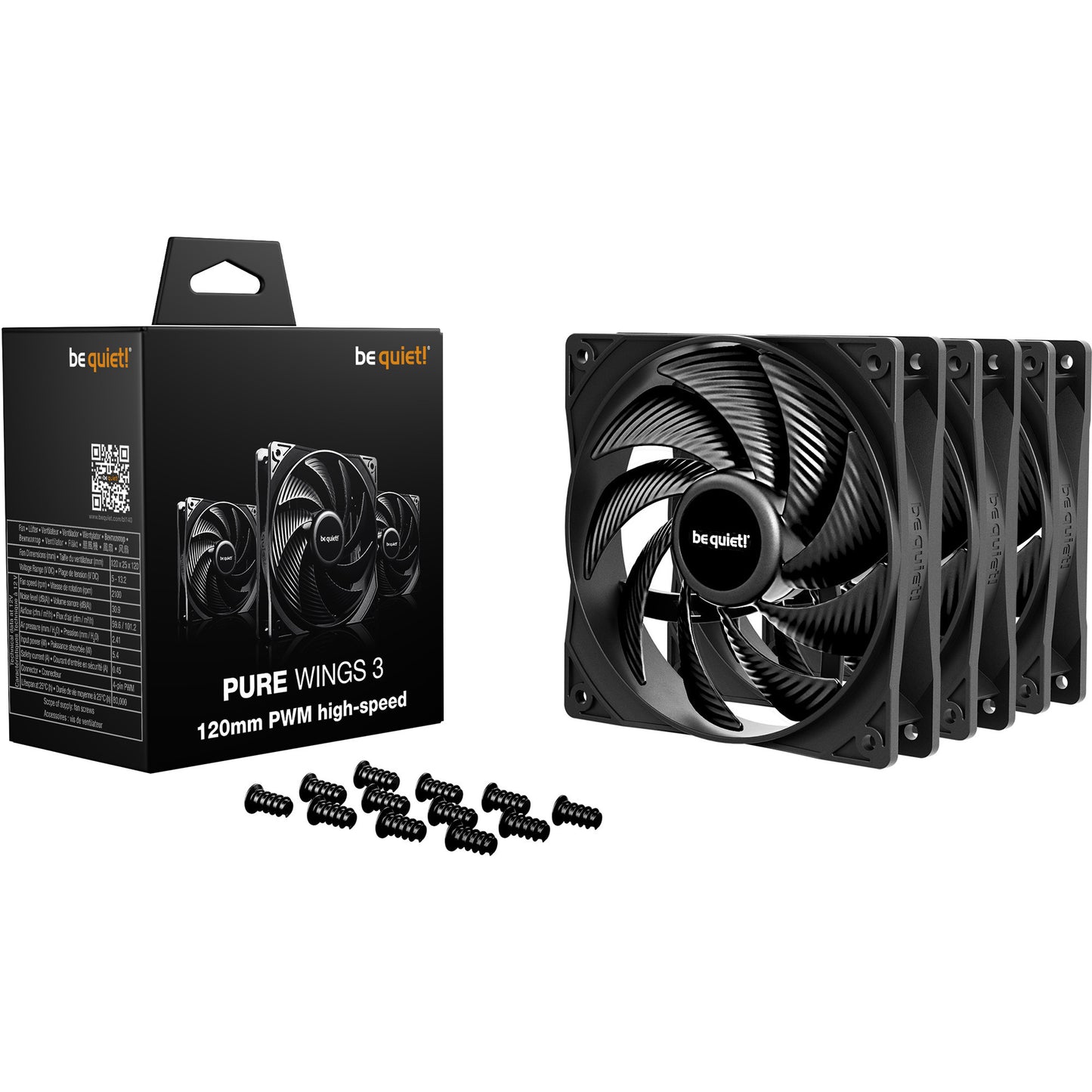 Be Quiet! pure wings 3 high-speed case fans (zwart, 3 stuks, 120 x 120 x 25 mm, pwm)
