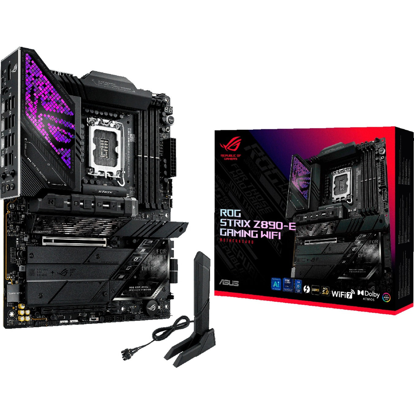 ASUS rog strix z890-e gaming wifi socket 1851 moederbord (zwart, raid, 5gb-lan, wi-fi 7, bt, sound, atx)