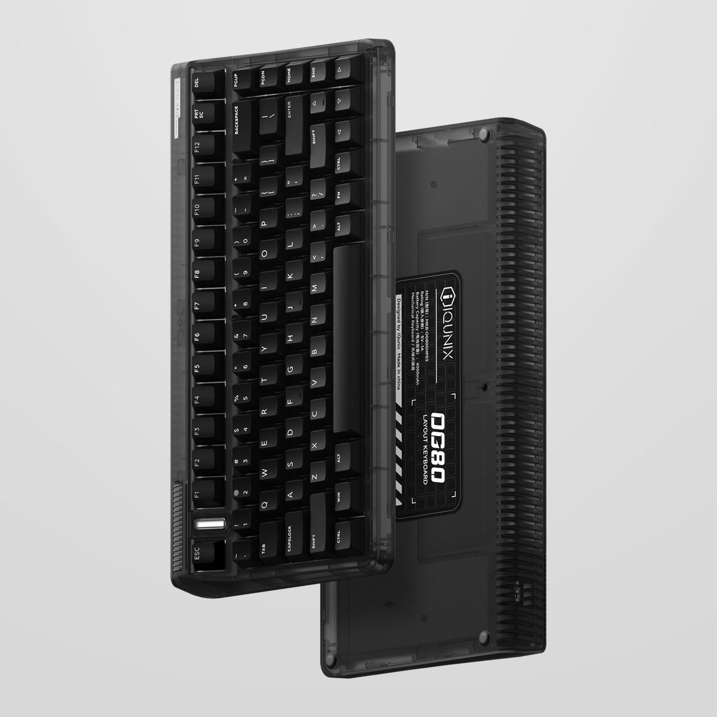 Iqunix OG80 Dark Side Wireless Mechanical Keyboard (Zwart, US lay-out (QWERTY), Gateron Red, 80% (TKL), RGB leds, Hot-swappable, PBT, 2.4GHz | Bluetooth 5.1 | USB-C)