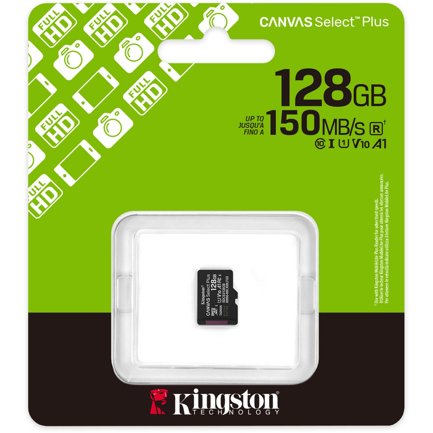 Kingston canvas select plus 128 gb microsdxc geheugenkaart (zwart, uhs-i u1, class 10, v10)
