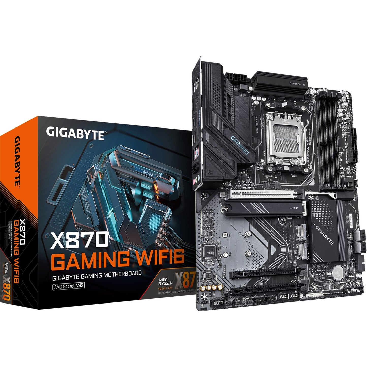 GIGABYTE x870 gaming wifi6 socket am5 moederbord (zwart grijs, raid, 2.5gb-lan, wi-fi 6, bt, sound, atx)