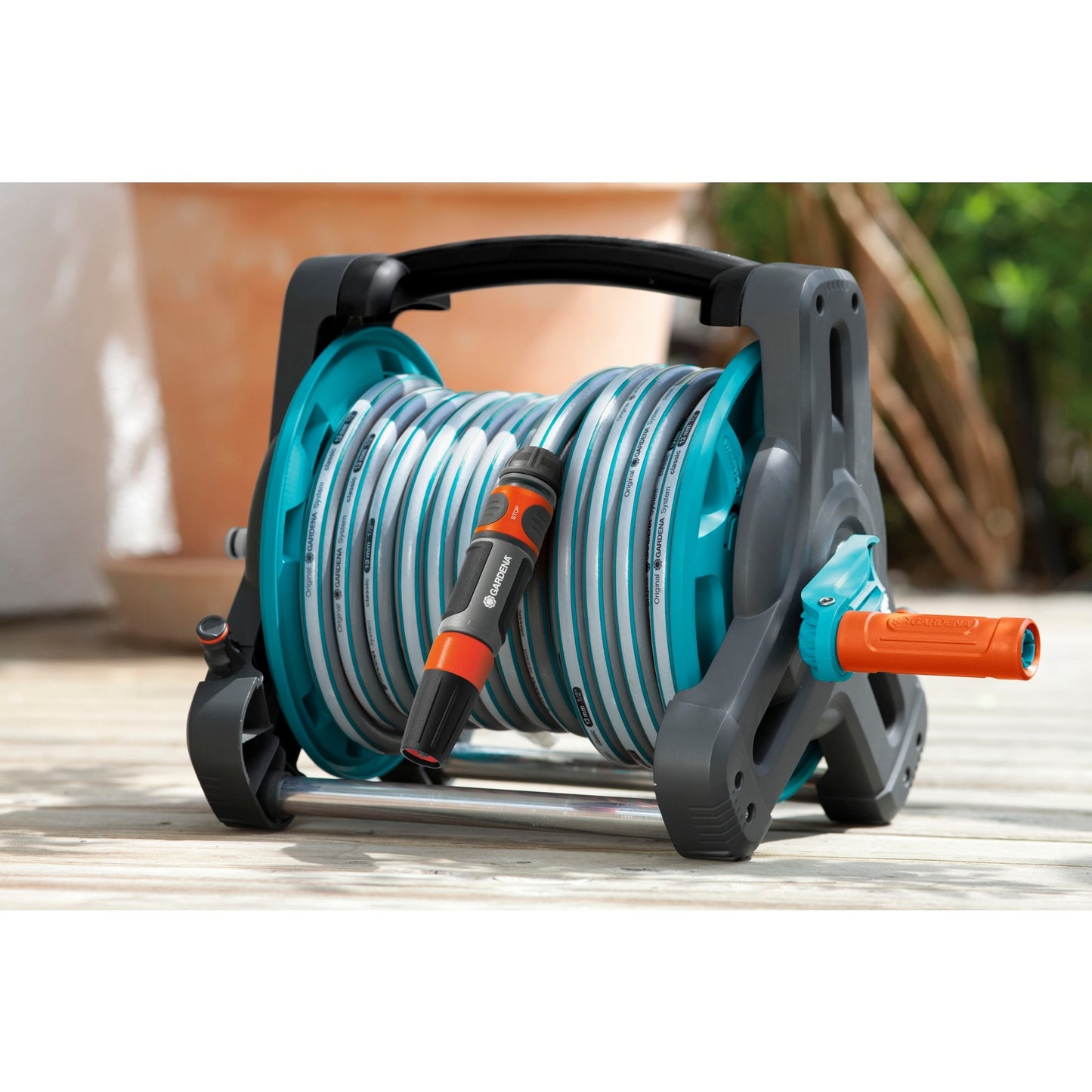 GARDENA classic slanghouder 10 compleet slanghaspel (grijs turquoise, 8010-20, 10 m)