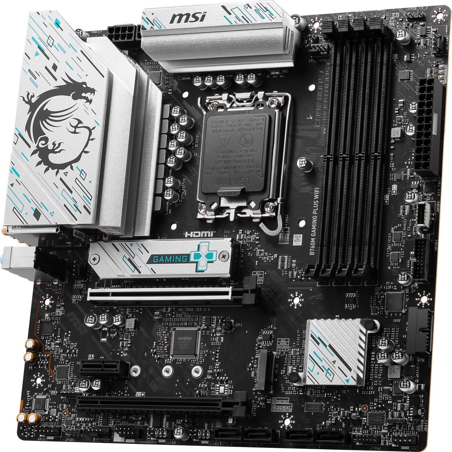 MSI b760m gaming plus wifi socket 1700 moederbord (zwart zilver, raid, 2.5 gb-lan, wi-fi 6e, bt, sound, µatx)