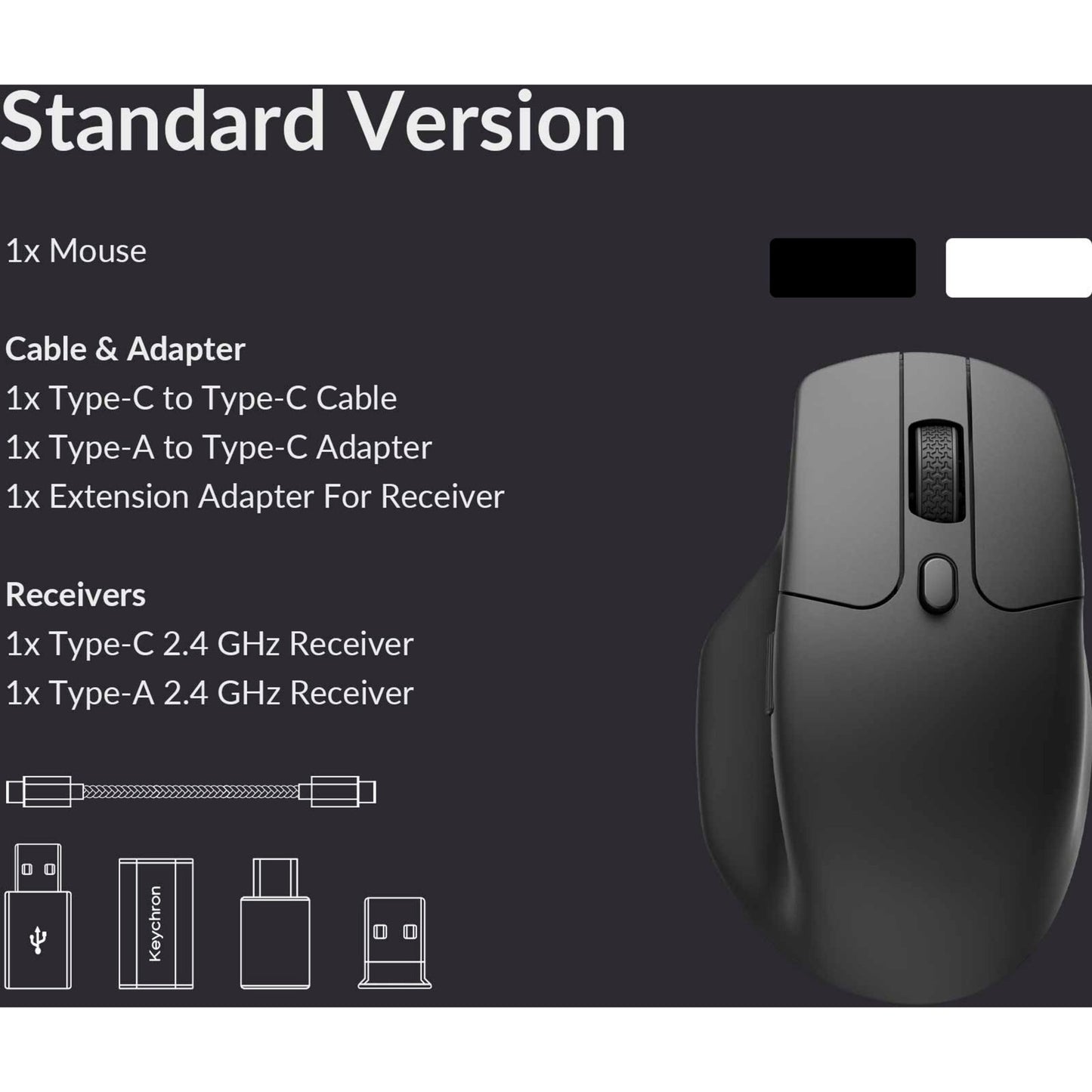 Keychron m6-a3 wireless mouse (wit, 26,000 dpi, usb-c bluetooth 5.1 2.4 ghz)