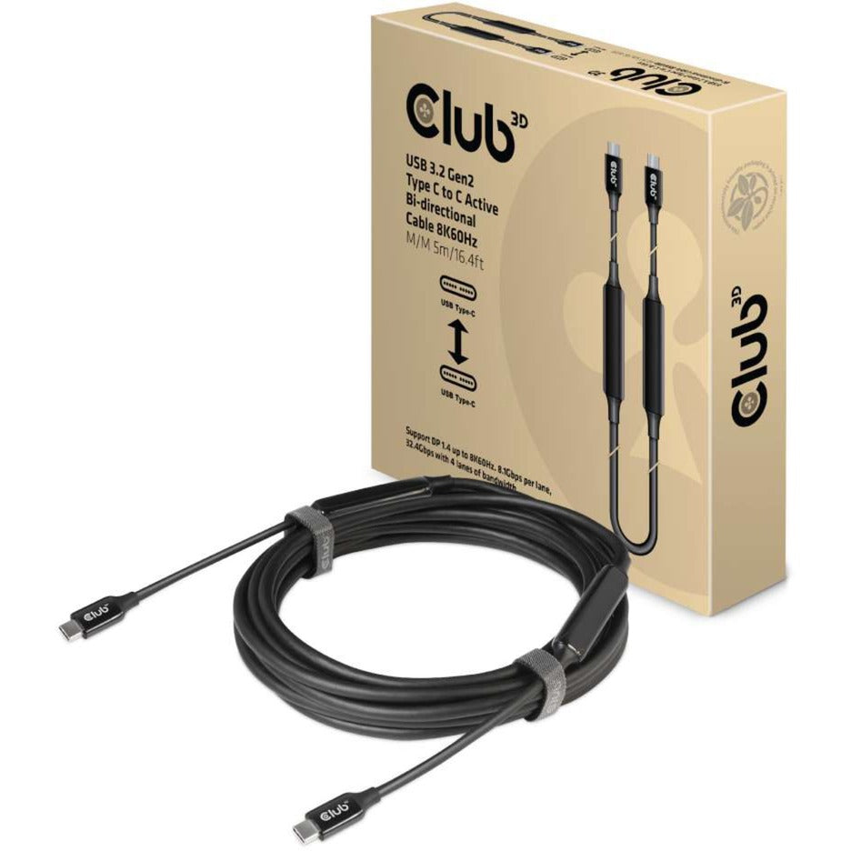 Club 3D usb-c 3.2 gen2 > usb-c active bi-directional kabel (zwart, 5 meter, 8k 60hz)
