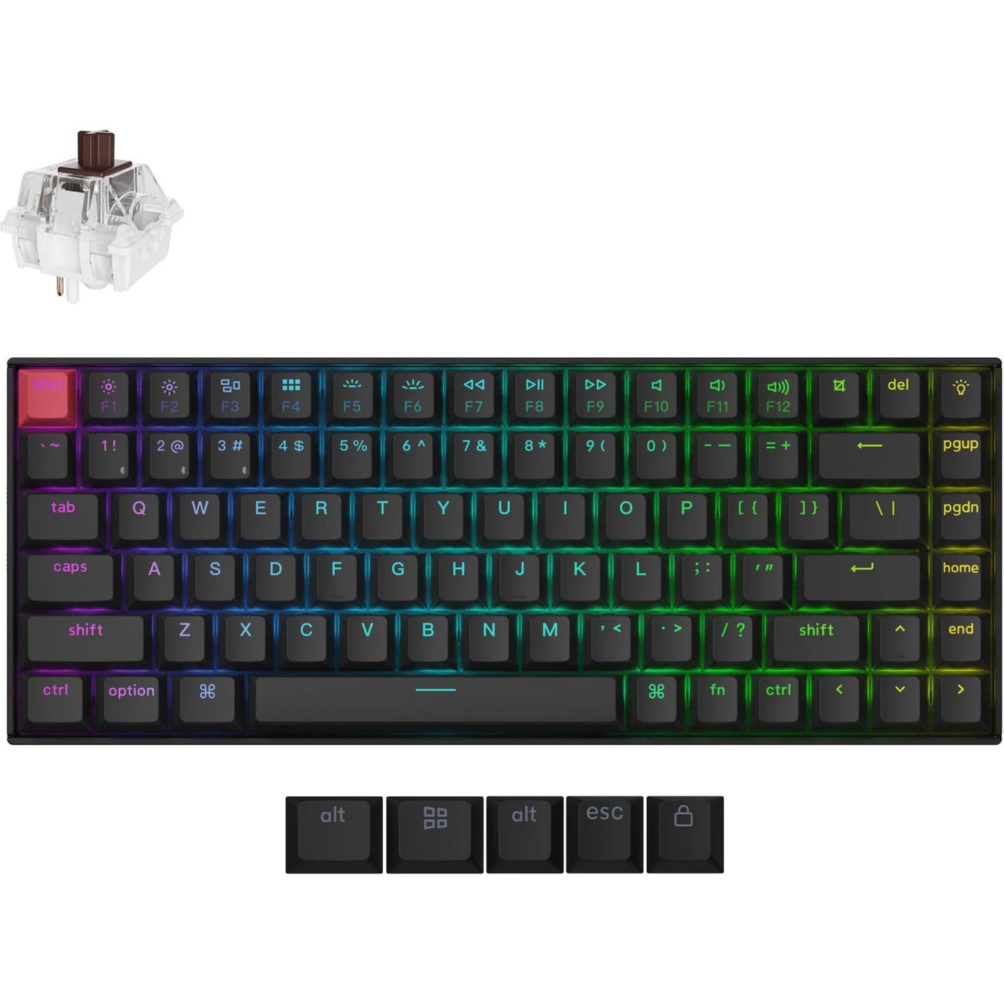 Keychron k2 qmk-h3 rgb mechanisch toetsenbord (zwart, us lay-out (qwerty), super brown, 75%, rgb leds, cherry double-shot pbt, hot swap, bluetooth 5.2 | usb-c)