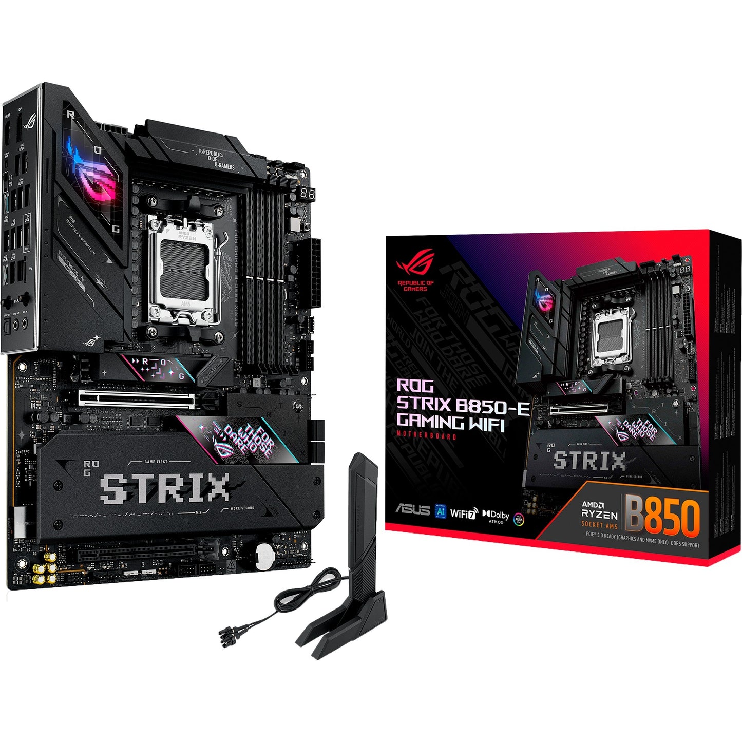 ASUS rog strix b850-e gaming wifi socket am5 moederbord (zwart, raid, 5gb-lan, wi-fi 7, bt, sound, atx)