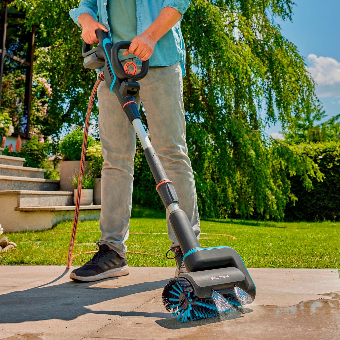 GARDENA aquabrush medium rolborstel, voor accu-multireinigers wasborstel (grijs turquoise, 14849-20)