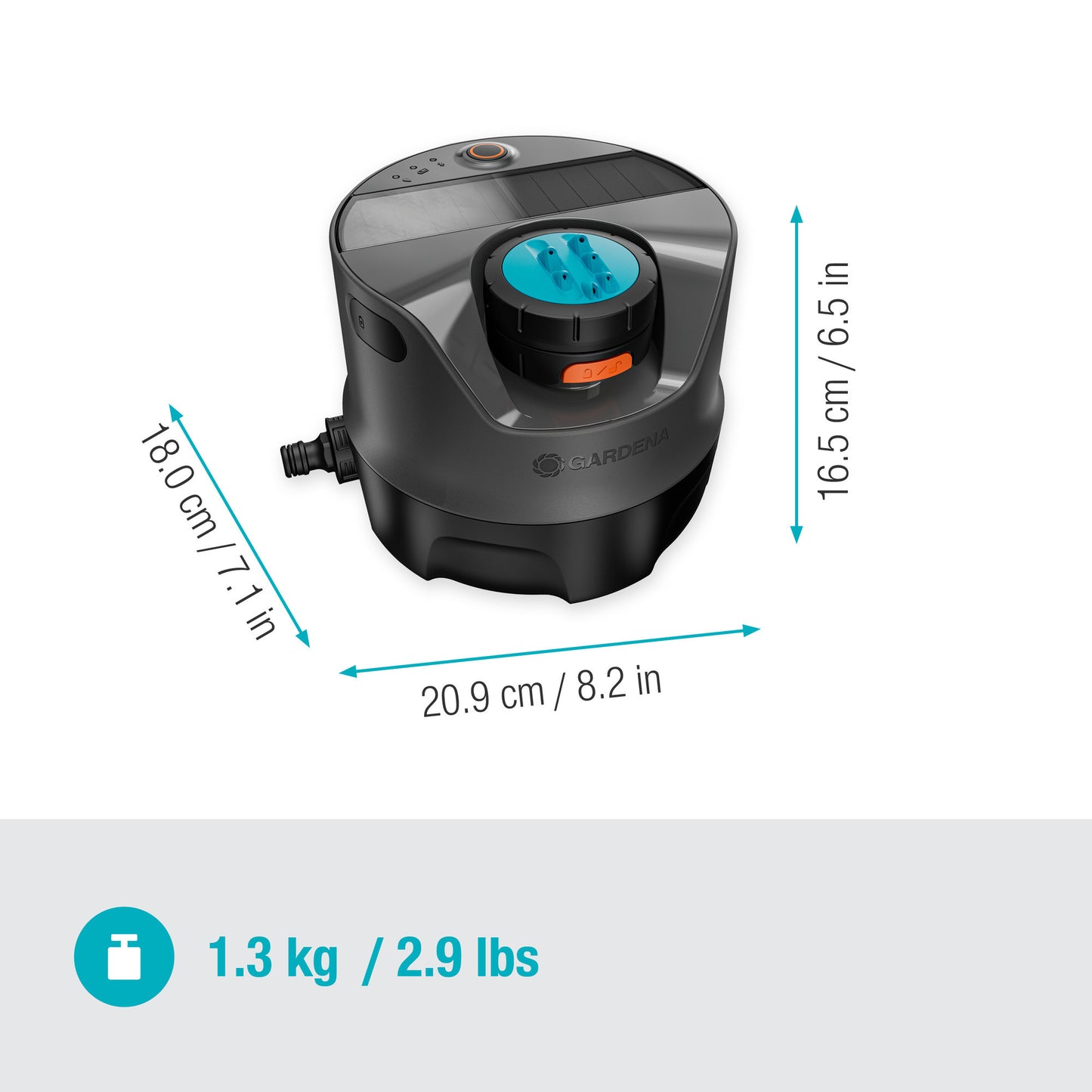 GARDENA irrigatiesysteem aquaprecise op zonne-energie voor gazon sprinklersysteem (grijs turquoise, sproeioppervlak 320 m²)
