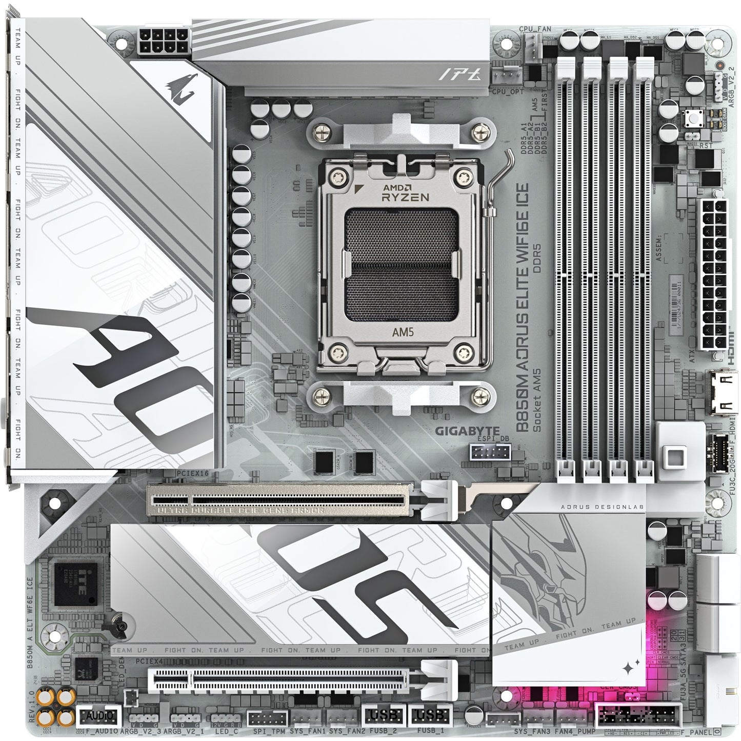 GIGABYTE b850m aorus elite wifi6e ice socket am5 moederbord (zilver wit, raid, 2,5gb-lan, wi-fi 6e, bt, sound, µatx)