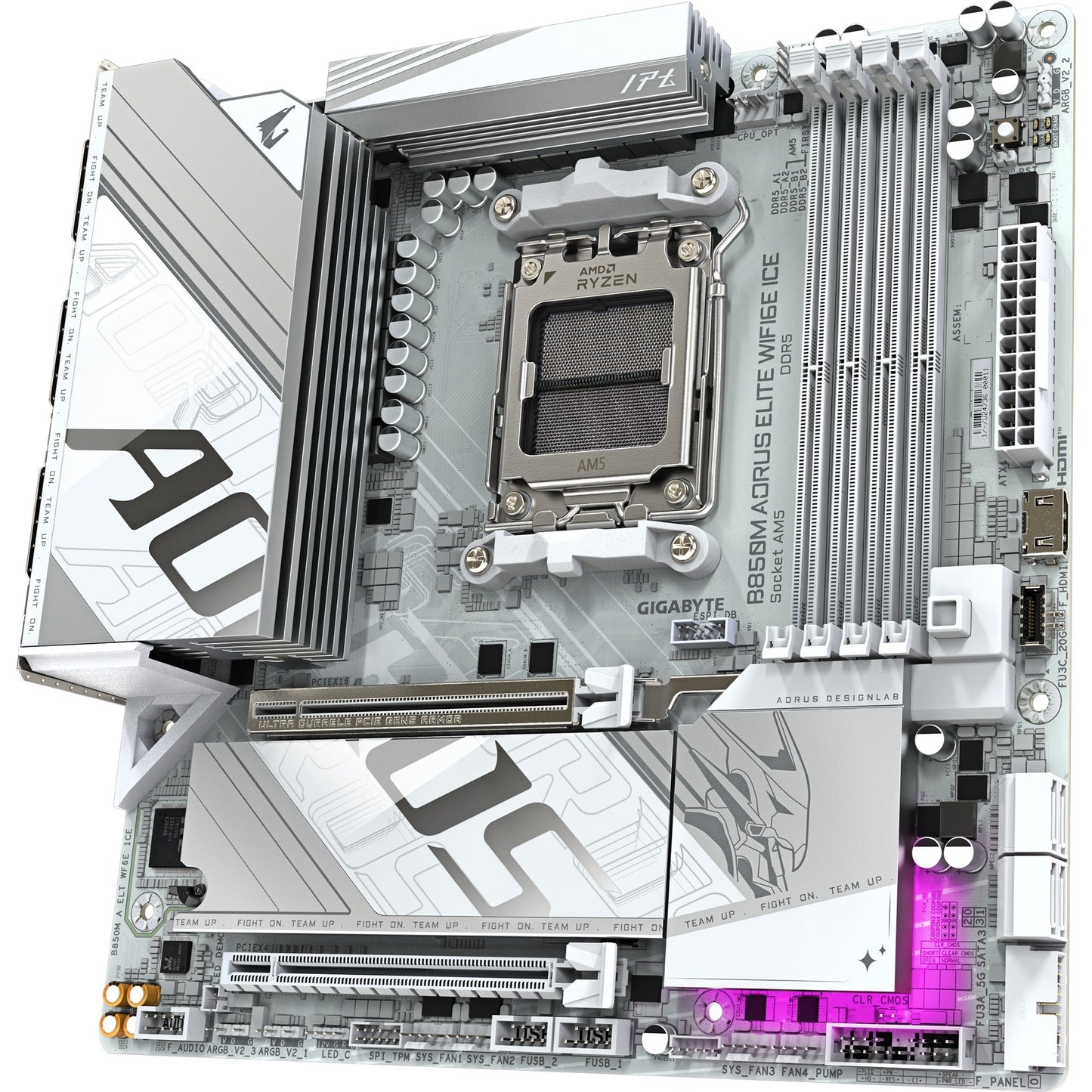 GIGABYTE b850m aorus elite wifi6e ice socket am5 moederbord (zilver wit, raid, 2,5gb-lan, wi-fi 6e, bt, sound, µatx)