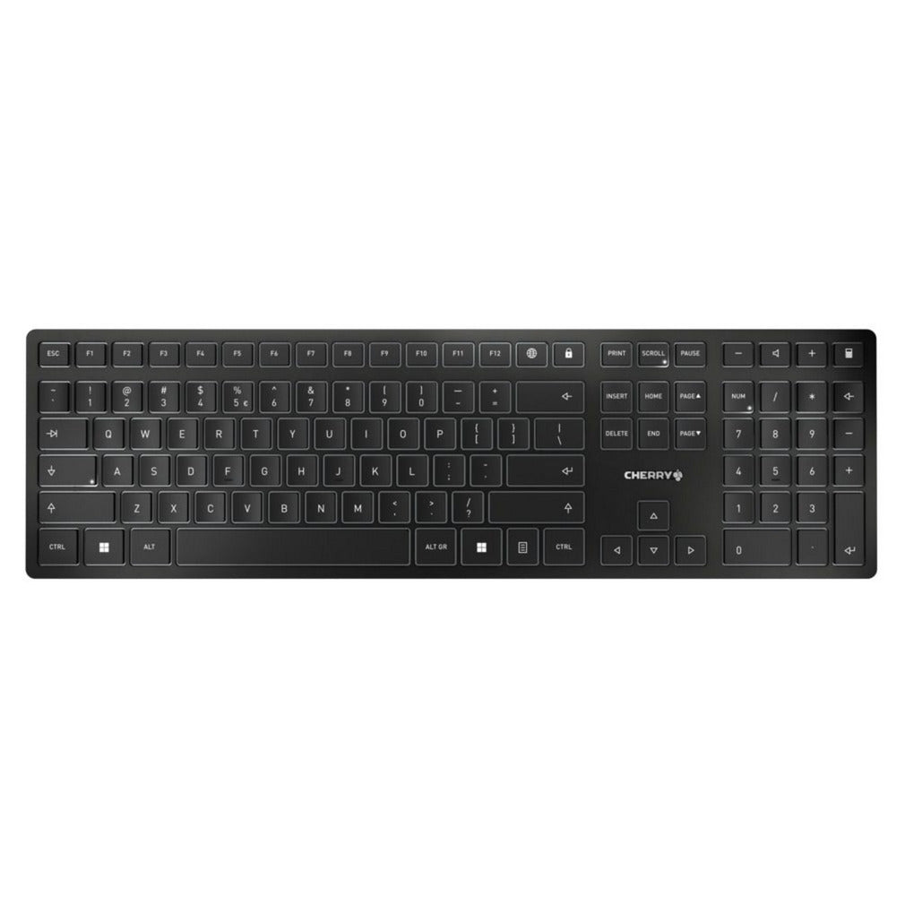 CHERRY kw 9100 slim toetsenbord (zwart, eu lay-out (qwerty), scissor switches, 100%, abs, usb-c, 2.4 ghz, bluetooth)