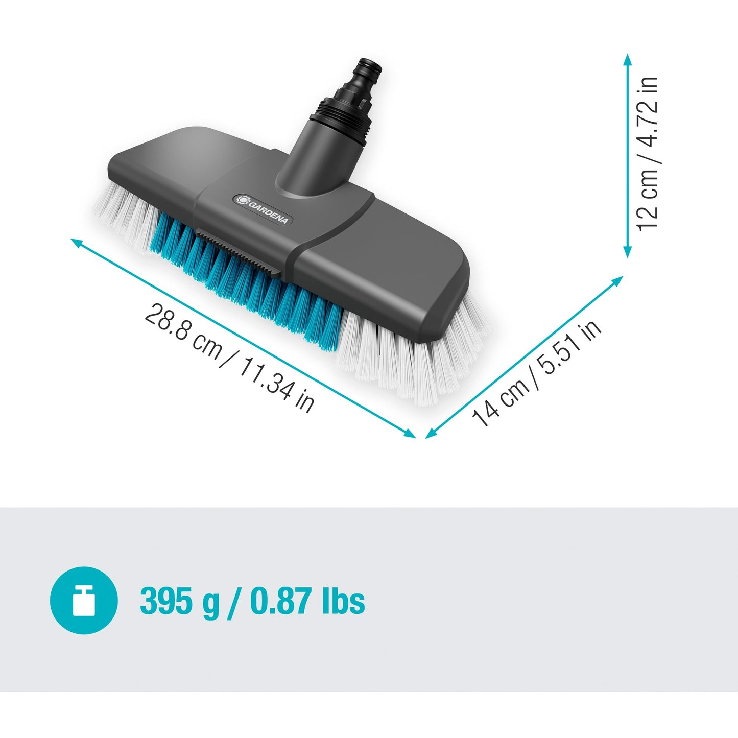 GARDENA cleansystem steelborstel hard wasborstel (grijs turquoise, 18816-20, werkbreedte 27cm)