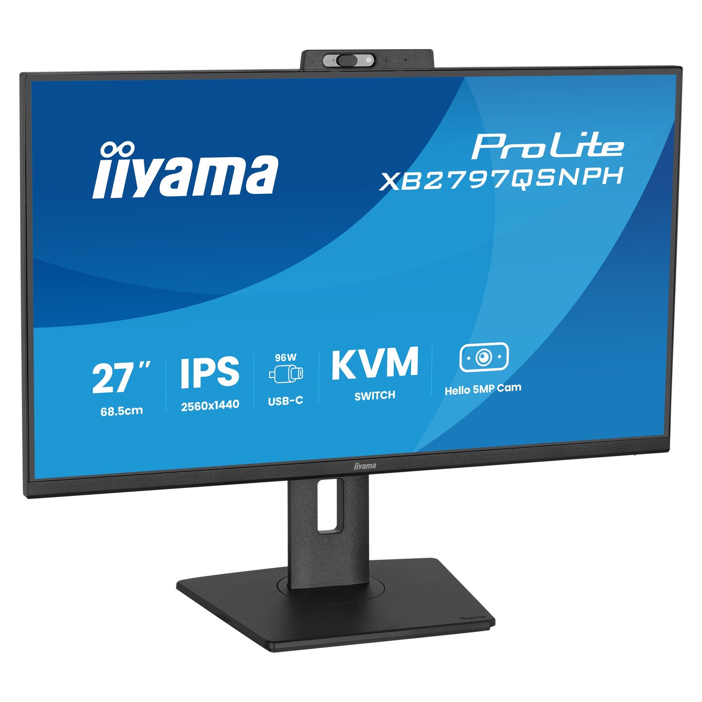 Iiyama prolite xb2797qsnph-b1 27 monitor (zwart, hdmi, displayport, usb-c, lan, audio, webcam)
