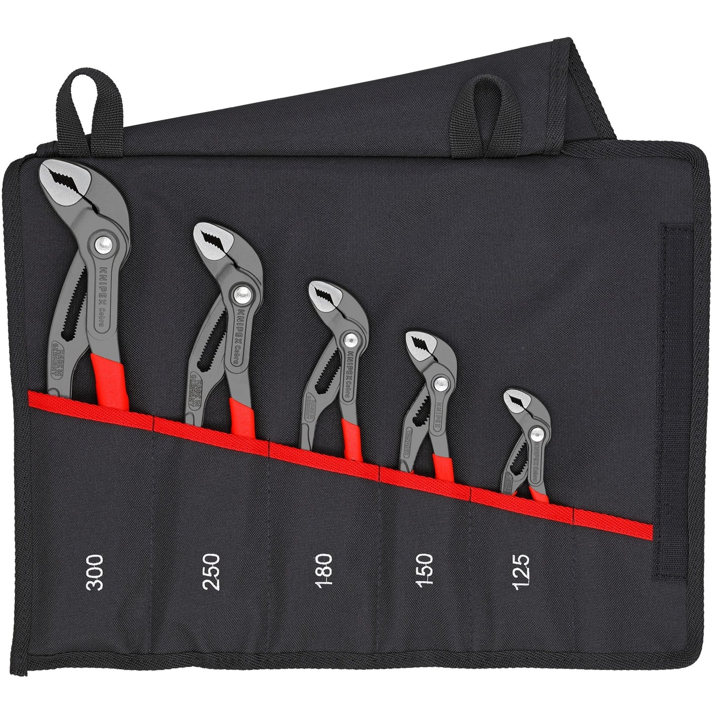 KNIPEX cobra-set 5-delig 00 19 55 s5 tangenset (rood, gekartelde greepvlakken, geïntegreerde klembeveiliging)