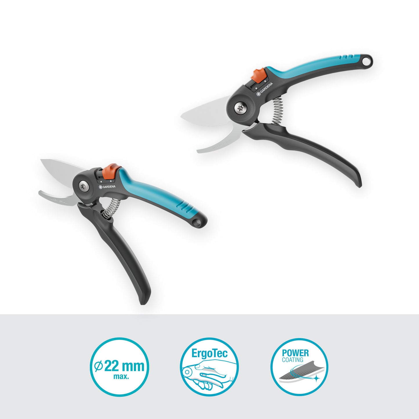 GARDENA snoeischaar premiumcut voor vers hout met bypass-snede (grijs turquoise, 22 mm snoeidiameter)