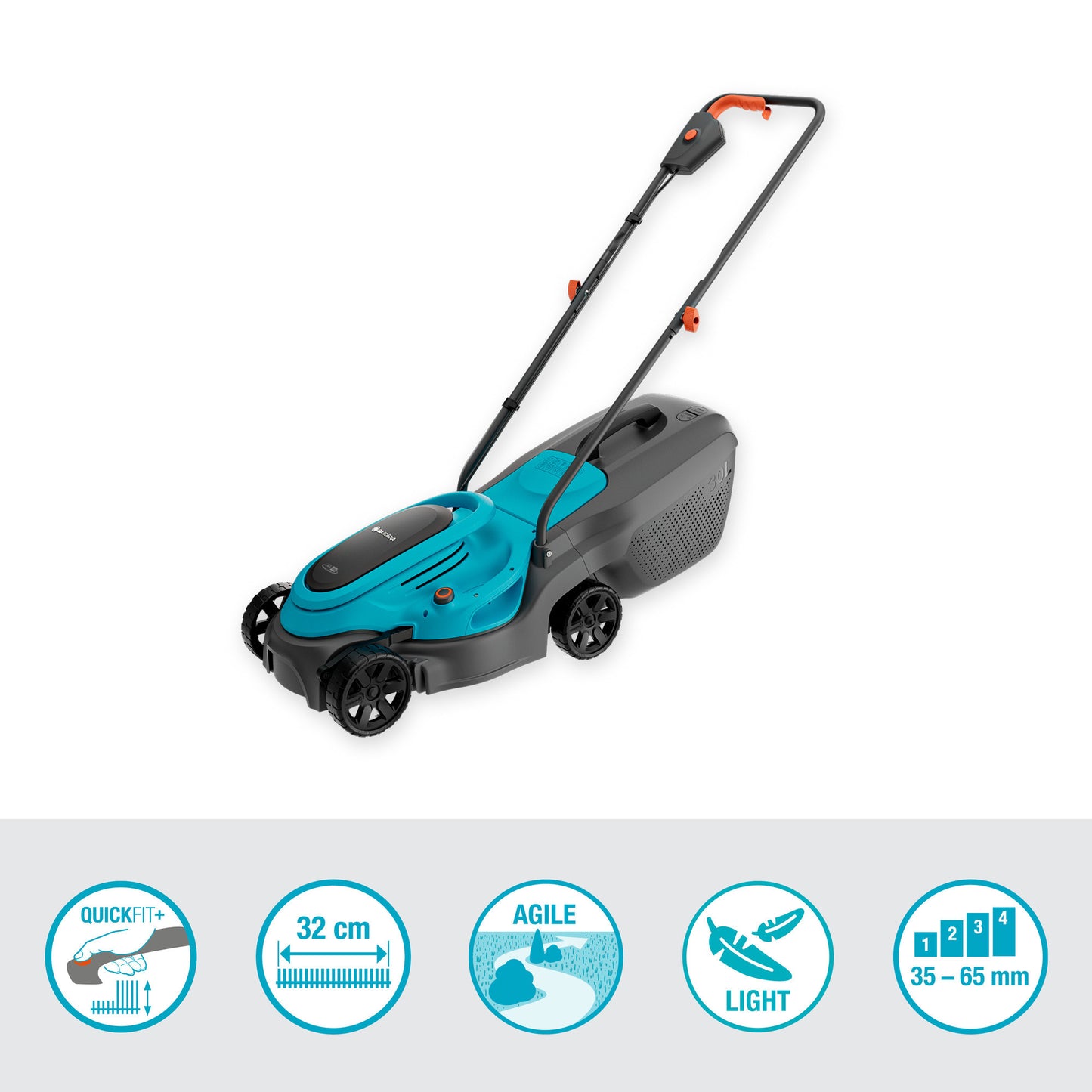 GARDENA grasmaaier easymax 32 18v (turquoise grijs, accu en lader niet inbegrepen)