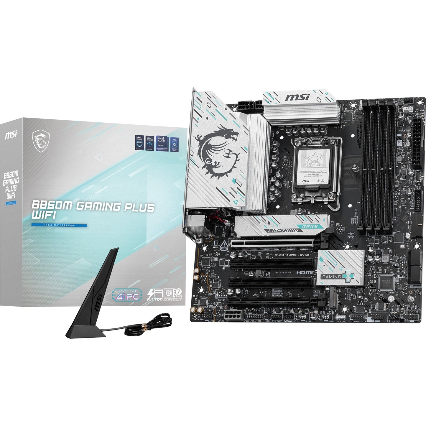 MSI b860m gaming plus wifi socket 1851 moederbord (raid, 5gb-lan, wi-fi 7, bt, sound, µatx)