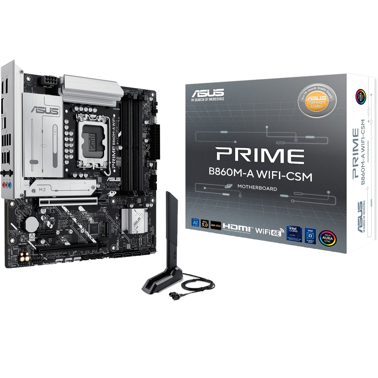 ASUS prime b860m-a wifi socket 1851 moederbord (raid, 2.5 gb-lan, wi-fi 6e, bt, sound, µatx)