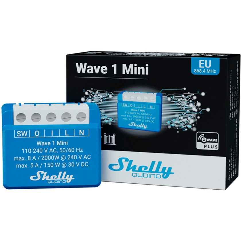 Shelly qubino wave 1 mini relais (blauw wit, 1-kanaals, z-wave)