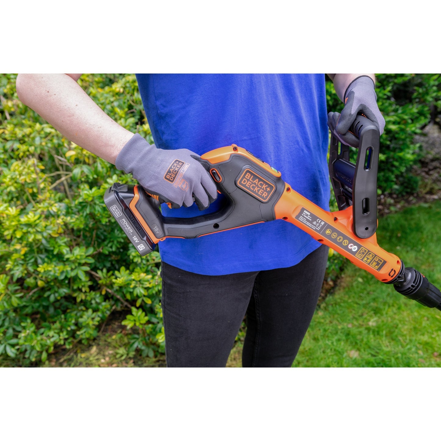 BLACK+DECKER 18v trimmer met 2 messen en accu grastrimmer (zwart oranje, 25 cm, accu inbegrepen)
