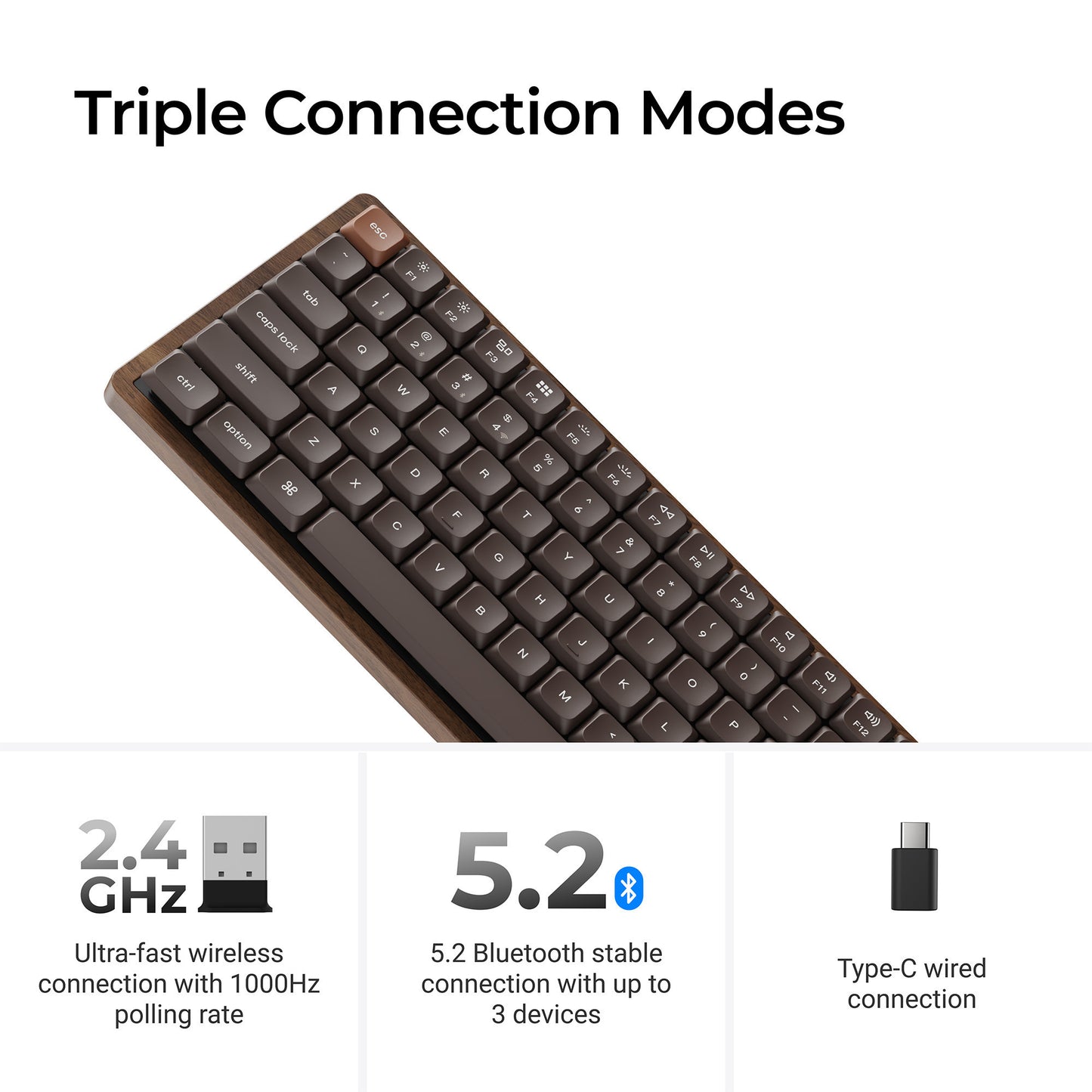 Keychron k3 max-h1w all-wood special edition rgb mechanisch toetsenbord (houtkleur, us lay-out (qwerty), milk pom red, 75%, rgb leds, double-shot pbt, hot swap, 2.4ghz | bluetooth 5.1 | usb-c)