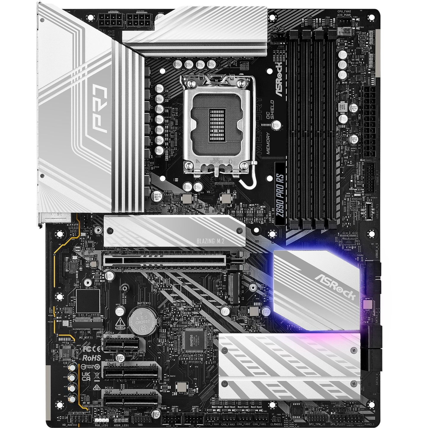 ASRock z890 pro rs socket 1851 moederbord (zwart wit, raid, 2.5 gb-lan, sound, atx)