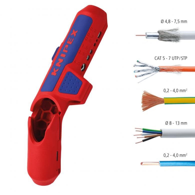 KNIPEX ergostrip universeel ontmantelingsgereedschap 16 95 02 sb kabelstrip- ontmantelingsgereedschap (rood blauw, links-handig)