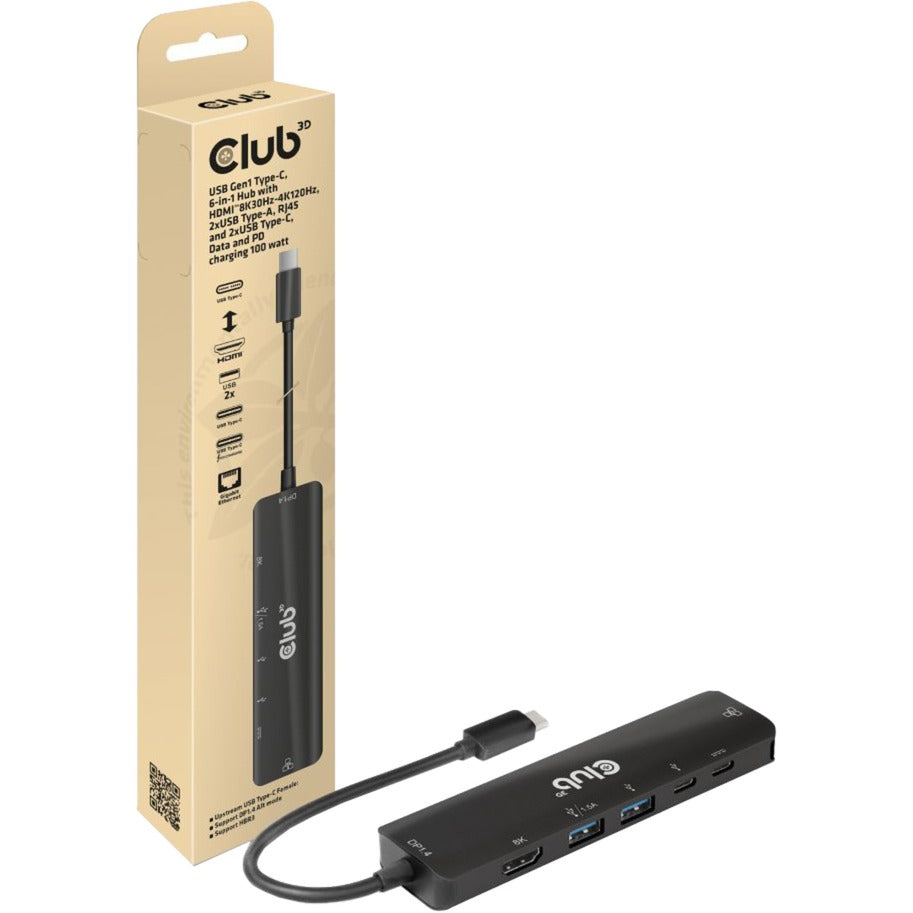 Club 3D usb gen1 type-c 6-in-1 hub dockingstation (zwart)