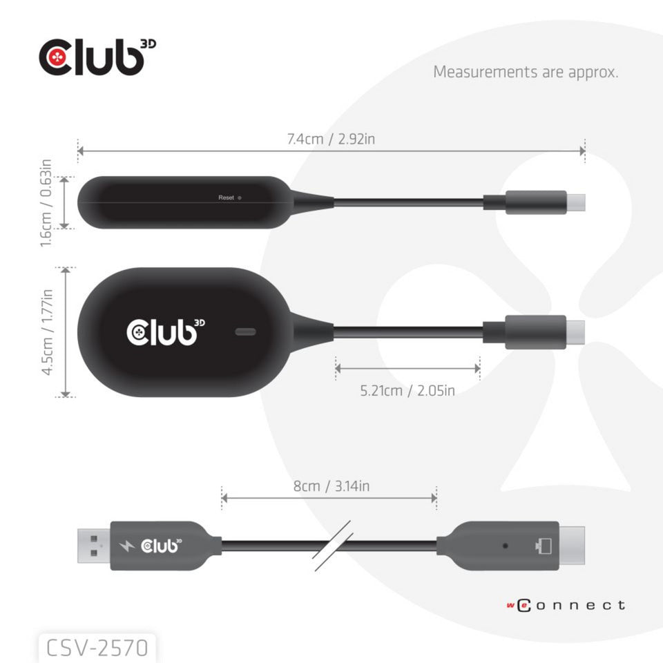 Club 3D wireless usb-c to hdmi transmitter and receiver adapter (zwart)