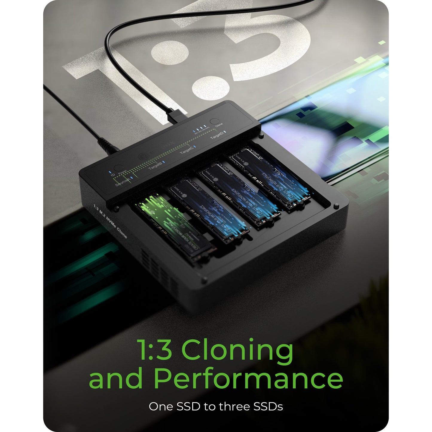 ICY BOX ib-4013mcl-c4 4-bays usb4® duplicator (1:3 klonen) dockingstation (zwart)