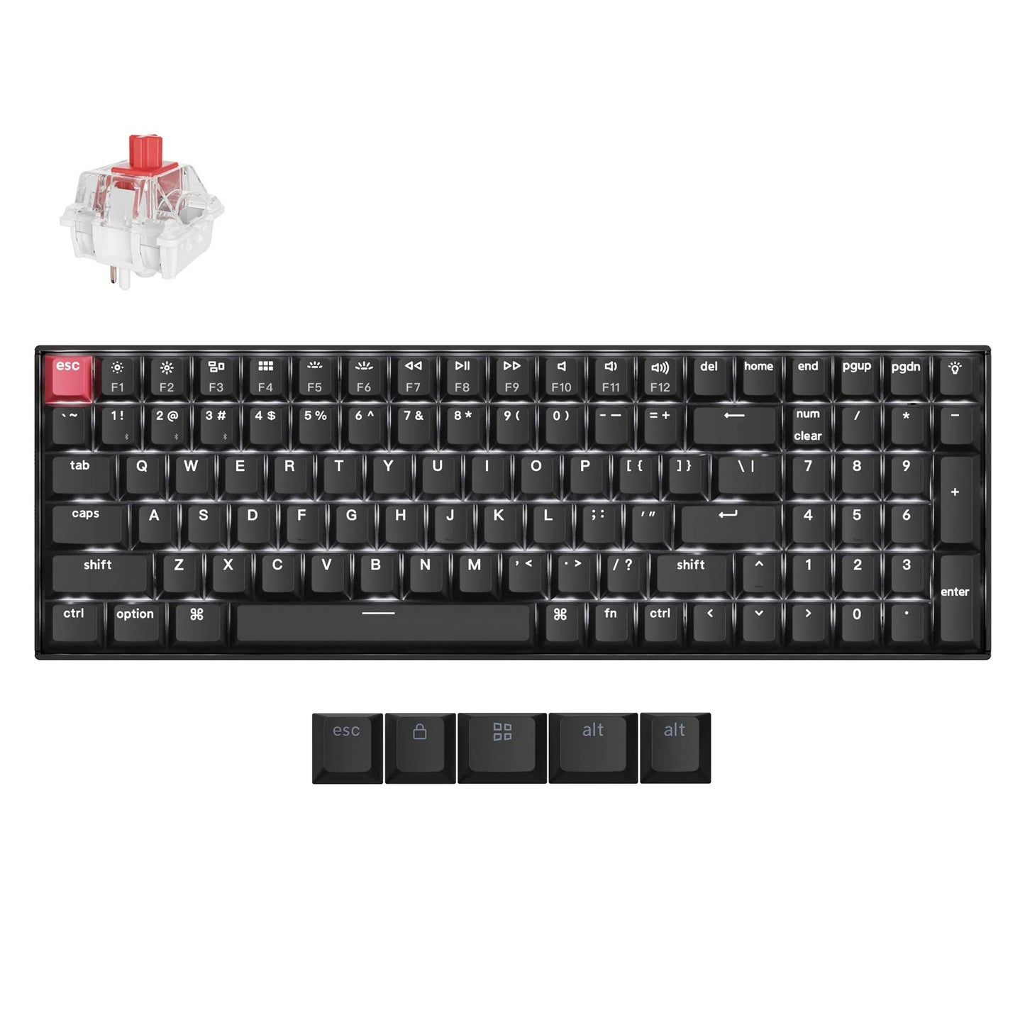 Keychron k4x-a1 mechanisch toetsenbord (zwart, us lay-out (qwerty), super red, 96%, white leds, cherry double-shot pbt keycaps, bluetooth | usb-c)
