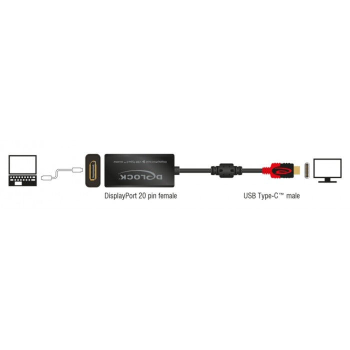 DeLOCK displayport adapter voor usb-c monitor 4k (zwart, 0,2 meter)