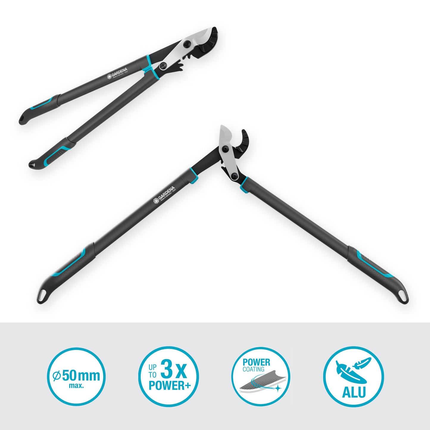 GARDENA aambeeldtakkenschaar energycut pro l, met aambeeldsnede (grijs turquoise, 75cm, voor droog hout)