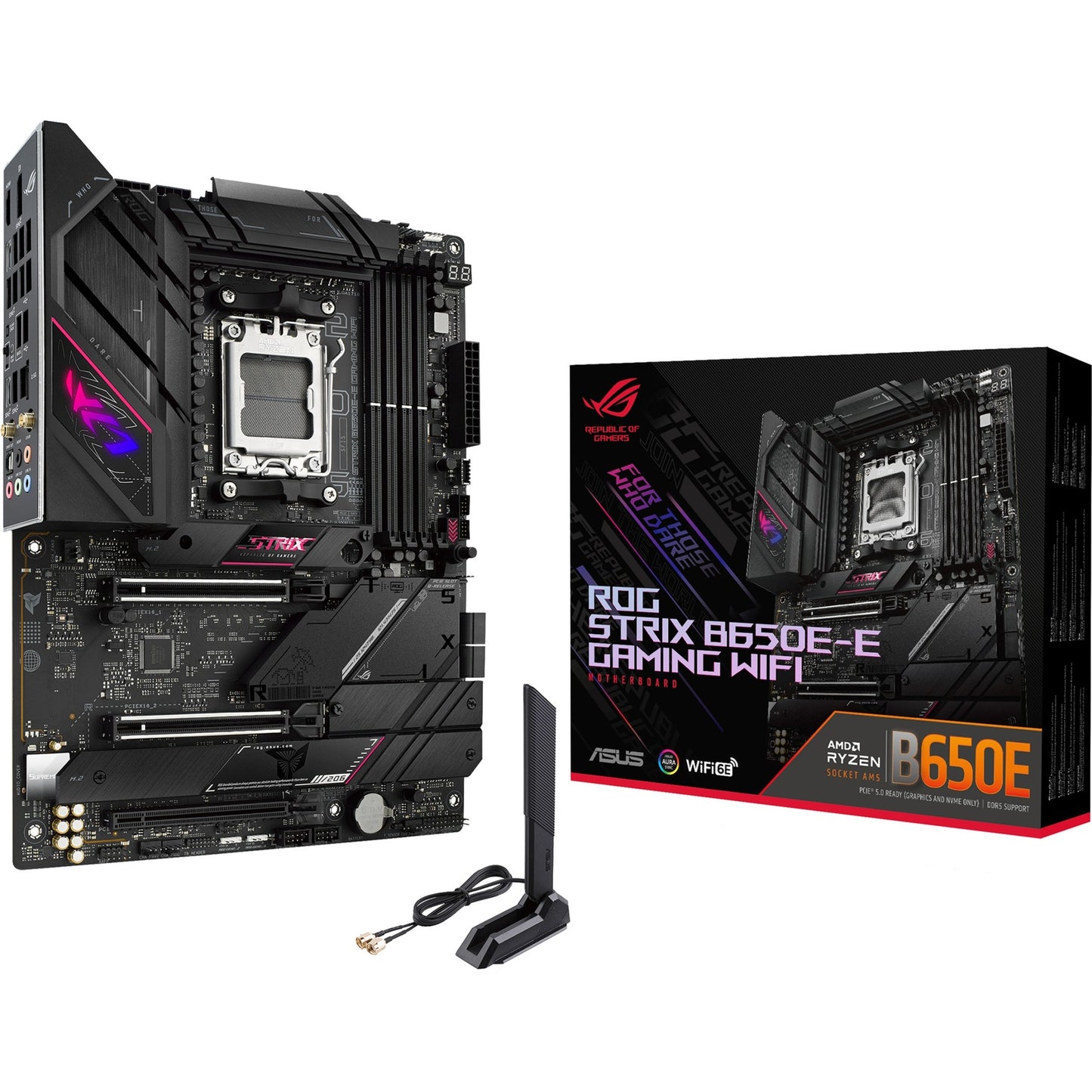 ASUS rog strix b650e-e gaming wifi socket am5 moederbord (zwart, raid, 2.5 gb-lan, wi-fi 6e, bt, sound, atx)