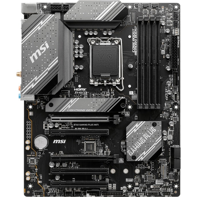 MSI b760 gaming plus wifi socket 1700 moederbord (grijs zwart, raid, 2.5gb-lan, wi-fi 6e, bt, sound, atx)